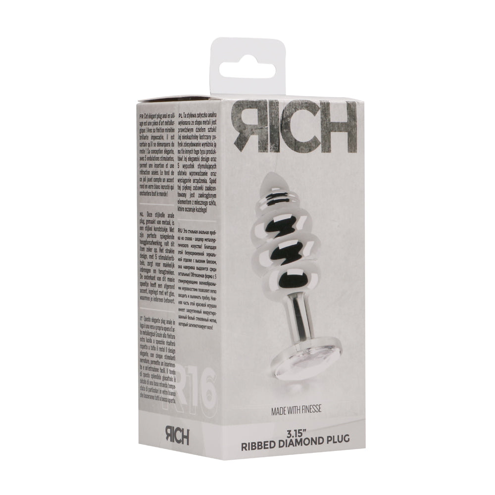 Shots Rich Ribbed Diamond Metal Butt Plug 3.1 Inch - Silver