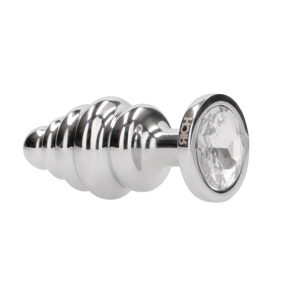 Shots Rich Ribbed Diamond Metal Butt Plug 3.1 Inch - Silver