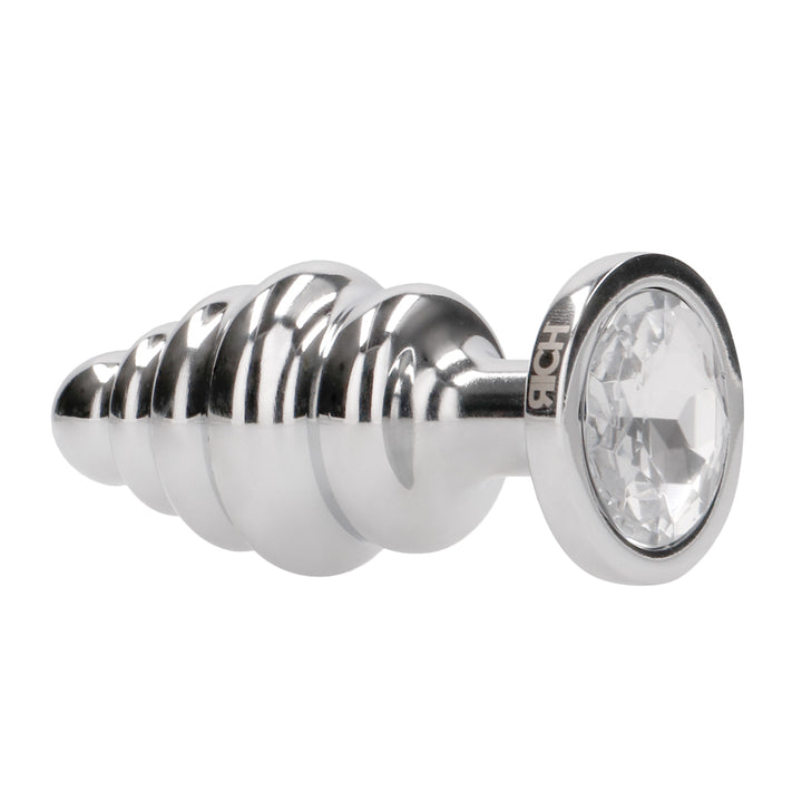 Shots Rich Ribbed Diamond Metal Butt Plug 3.7 Inch - Silver