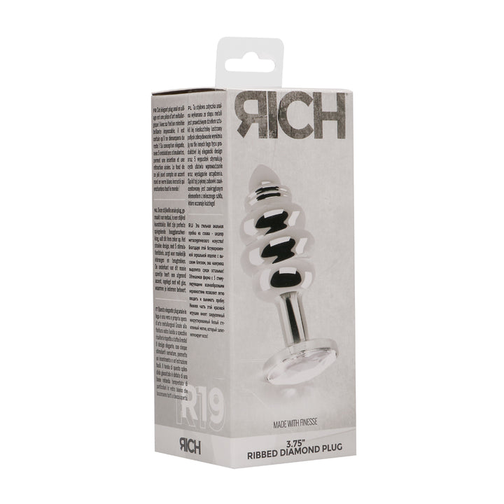 Shots Rich Ribbed Diamond Metal Butt Plug 3.7 Inch - Silver