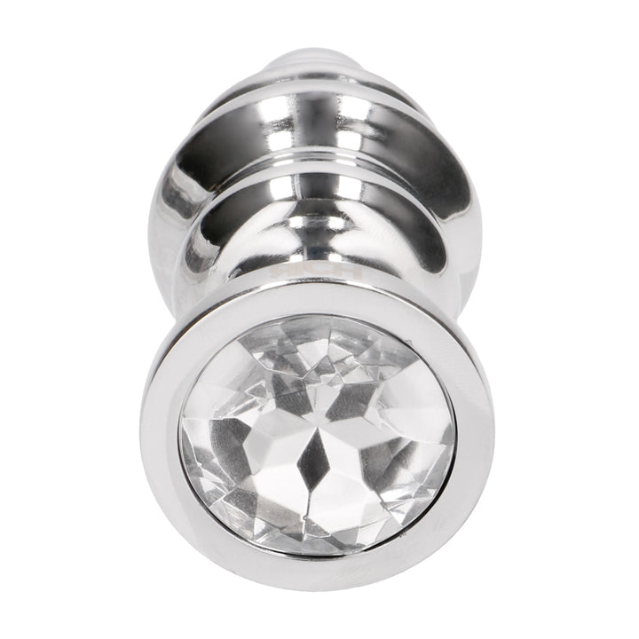 Shots Rich Ribbed Diamond Metal Butt Plug 3.7 Inch - Silver