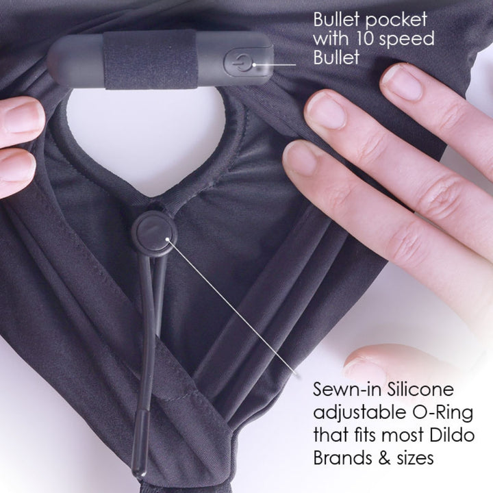 Shots Ouch! Vibrating Strap On High Cut Brief - Black