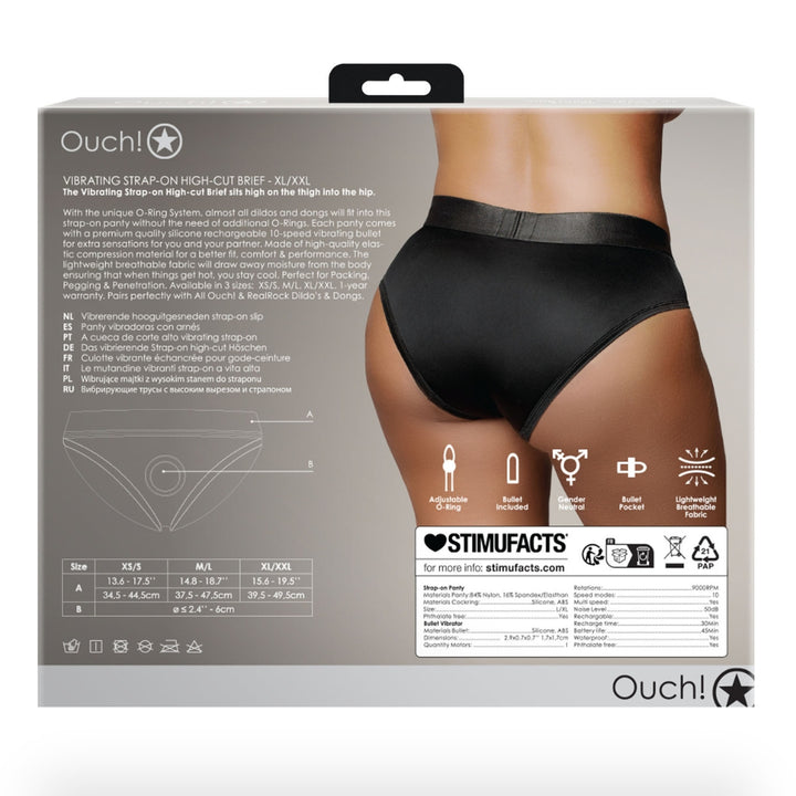 Shots Ouch! Vibrating Strap On High Cut Brief - Black