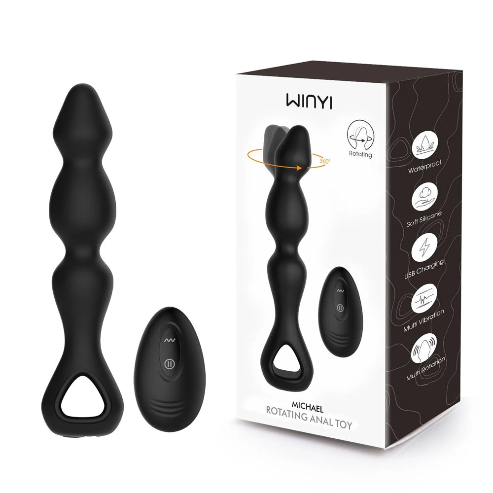 Winyi Michael Rotating Remote Control Anal Beads - Black