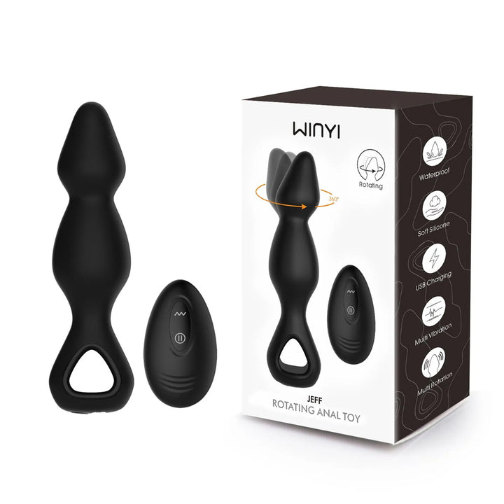 Winyi Jeff Rotating Remote Control Anal Beads - Black