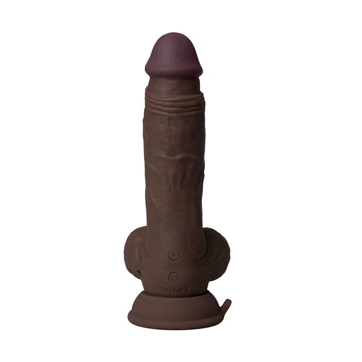 Shaft Vibrating Model A Liquid Silicone Dildo With Balls 7.5 Inch - Mahogany