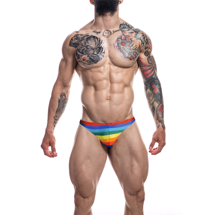 C4M Soft Stretch Ergonomic Men's Thong Provocative - Rainbow