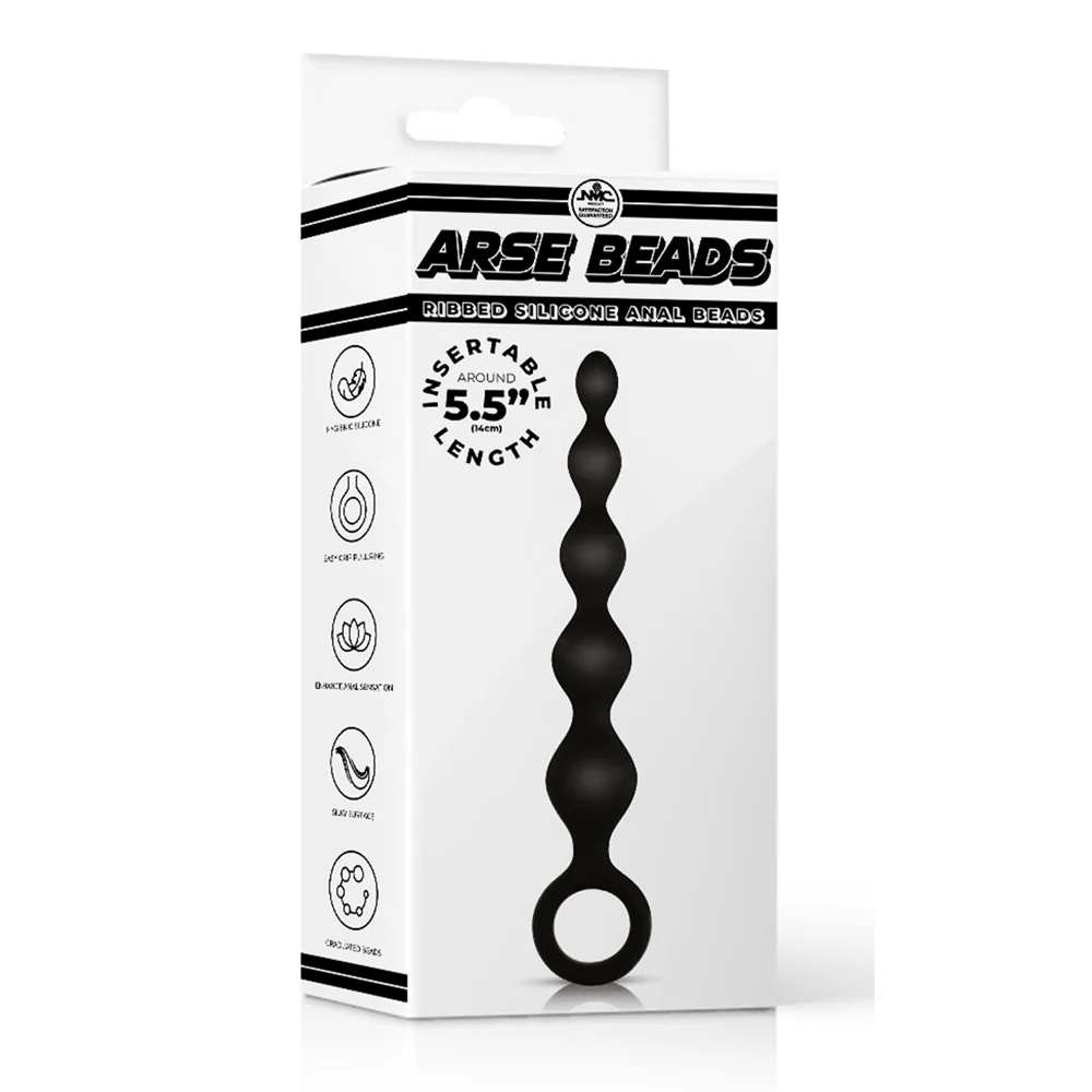 Excellent Power Arse Beads Ribbed Silicone 5.5 Inch - Black