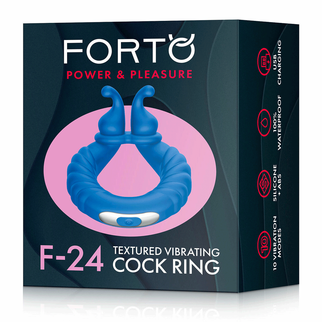 FORTO F-24 Textured Vibrating Cock Ring - Blue