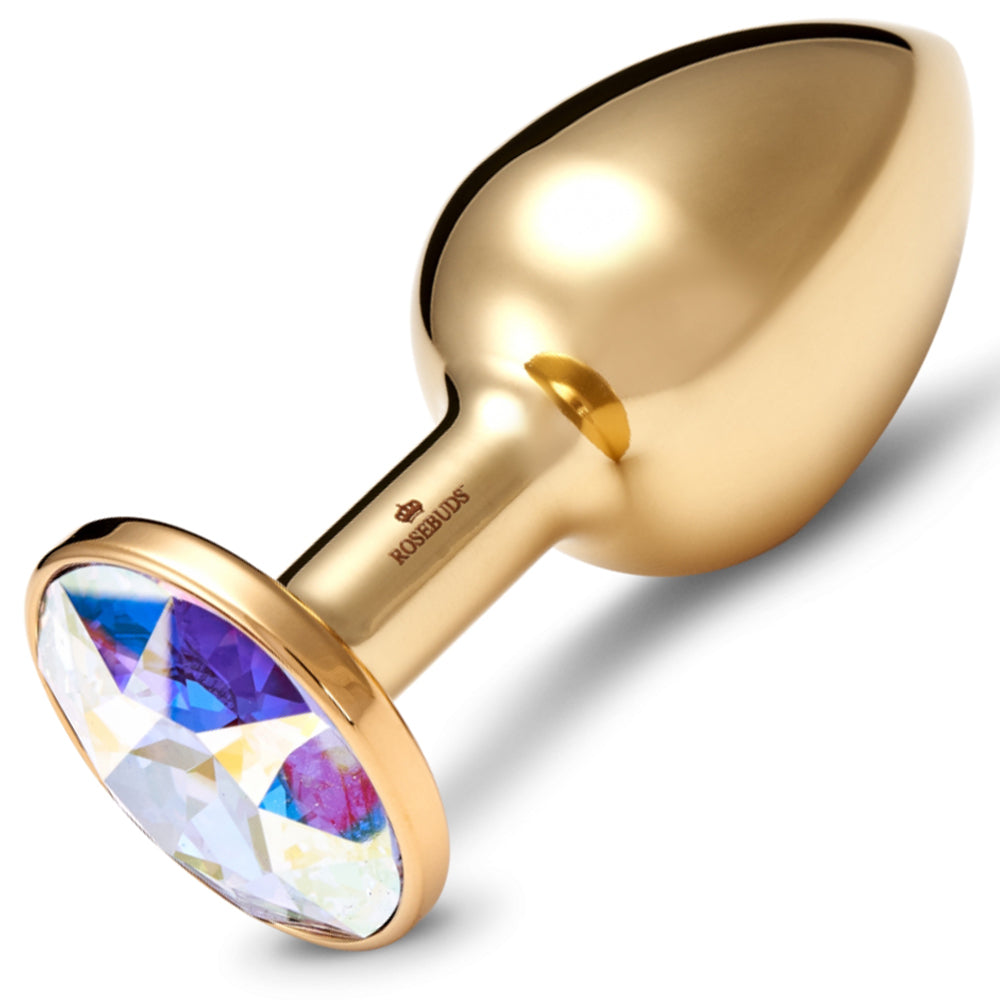 Rosebuds Stainless Steel Gold Butt Plug Medium - Aurora Borealis