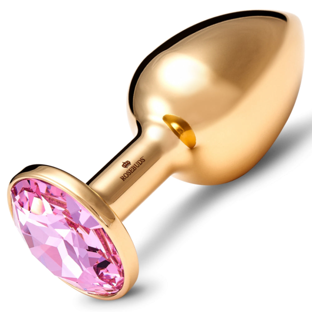 Rosebuds Stainless Steel Gold Butt Plug Medium - Fuchsia