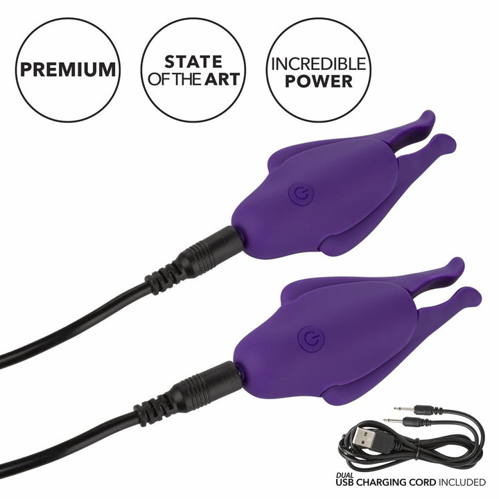 Calexotics Nipple Play Rechargeable Nipple Clamps - Purple