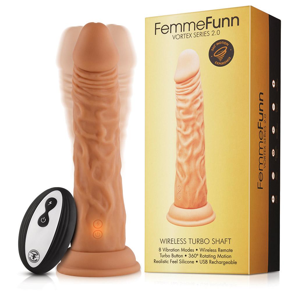 FemmeFunn Turbo Shaft 2.0 Remote Controlled Vibrating Dildo - Nude