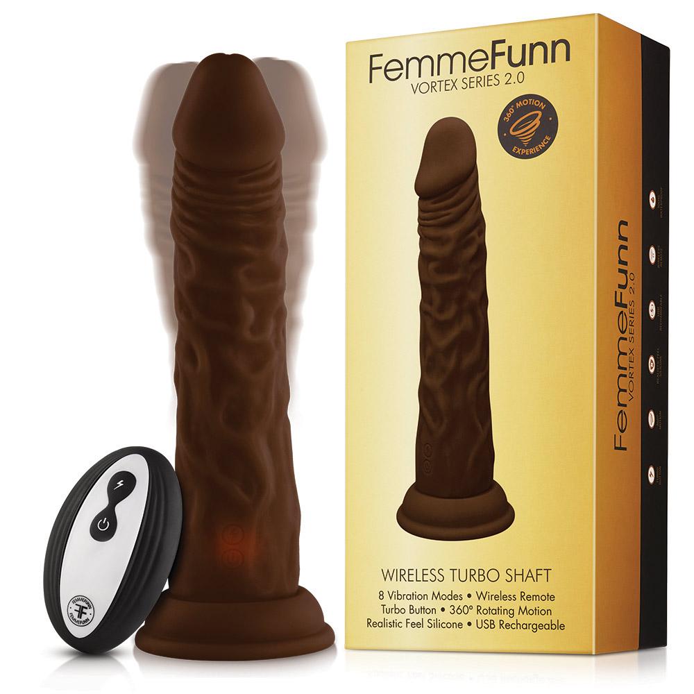 FemmeFunn Turbo Shaft 2.0 Remote Controlled Vibrating Dildo - Brown