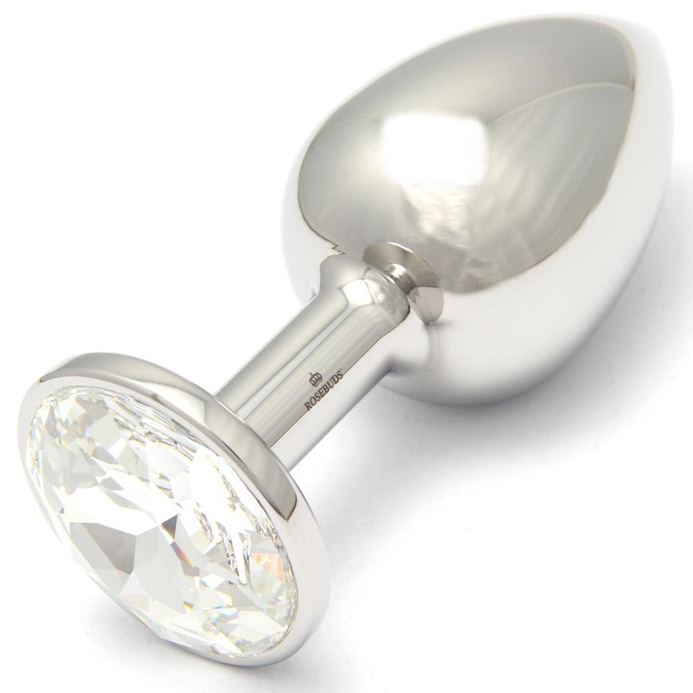 Rosebuds Stainless Steel Butt Plug XL Big Crystal - Clear