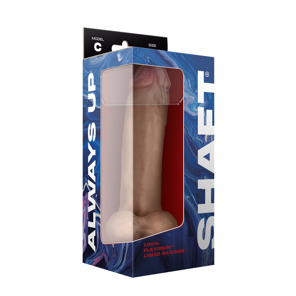 Shaft Vibrating Model C Liquid Silicone Dildo With Balls 9.5 Inch - Oak