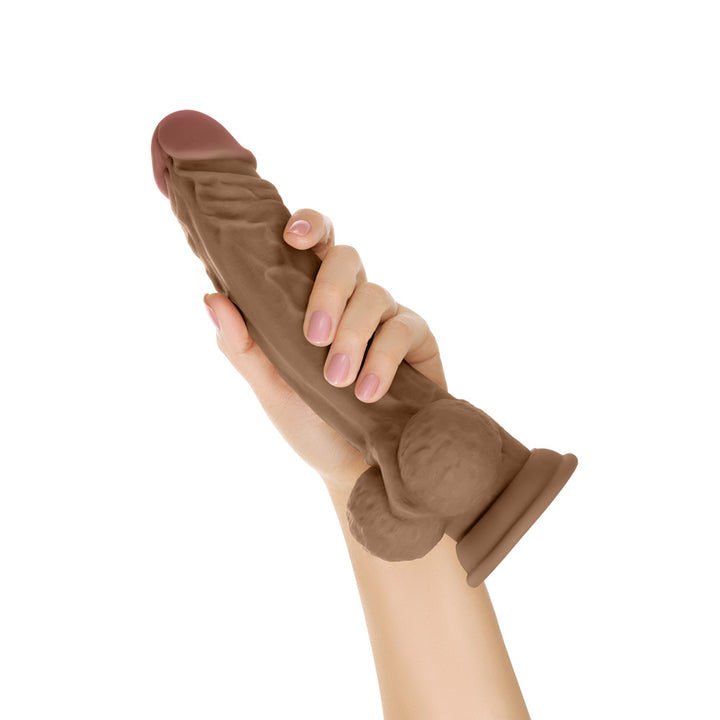 Shaft Model A Liquid Silicone Dildo With Balls 10.5 Inch - Oak