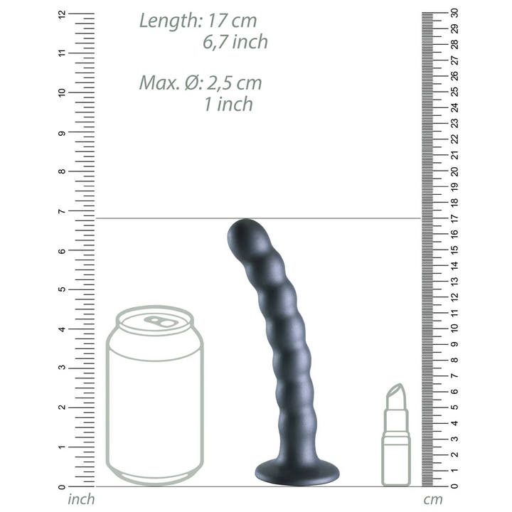 Shots Ouch! Liquid Silicone Beaded G-Spot 6.5 Inch Dildo - Gun Metal