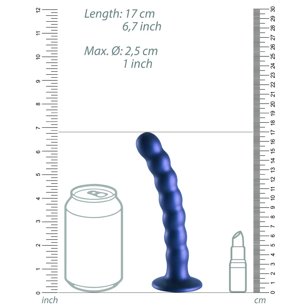 Shots Ouch! Liquid Silicone Beaded G-Spot 6.5 Inch Dildo - Metallic Blue