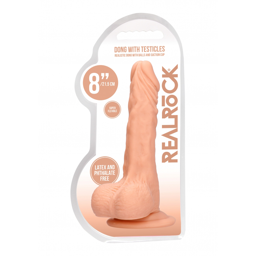 Shots Real Rock Skin Dong With Balls 8 Inch - Light