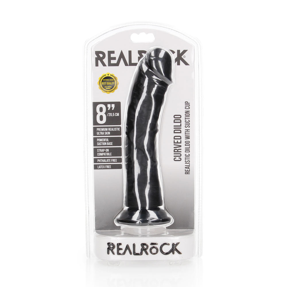 Shots Real Rock Realistic Curved Dildo 8 Inch - Black