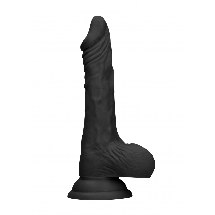 Shots Real Rock Skin Dong With Balls 10 Inch - Black