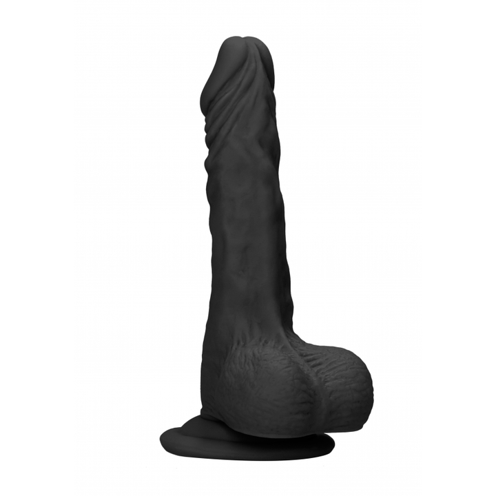 Shots Real Rock Skin Dong With Balls 10 Inch - Black