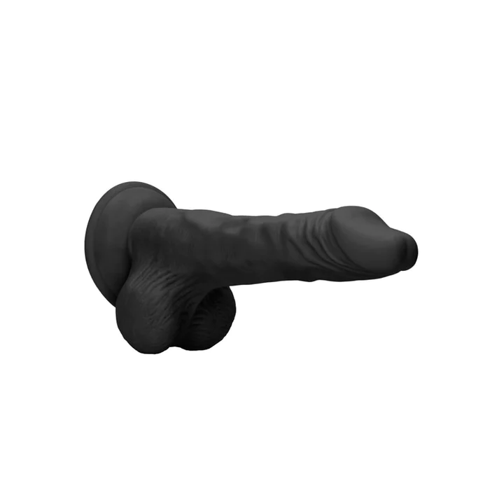 Shots Real Rock Skin Dong With Balls 8 Inch - Black