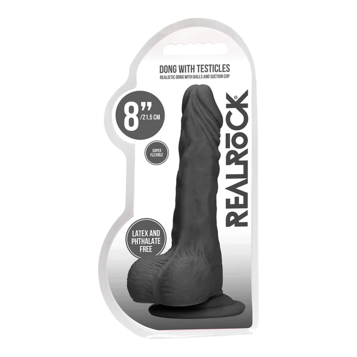 Shots Real Rock Skin Dong With Balls 8 Inch - Black