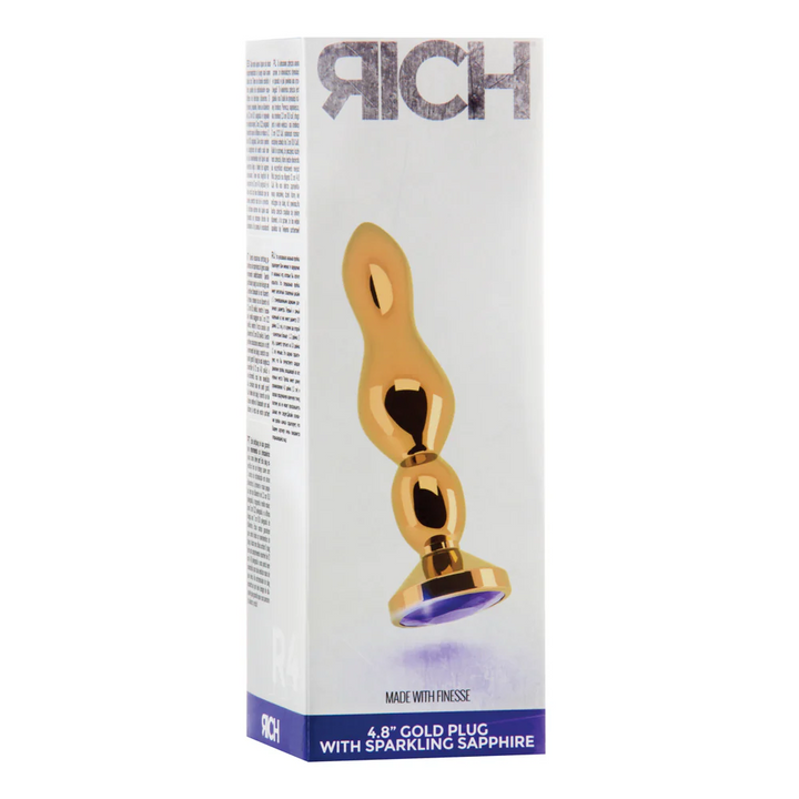 Shots Rich R4 Metal Butt Plug 4.8 Inch Sparkling Sapphire - Gold