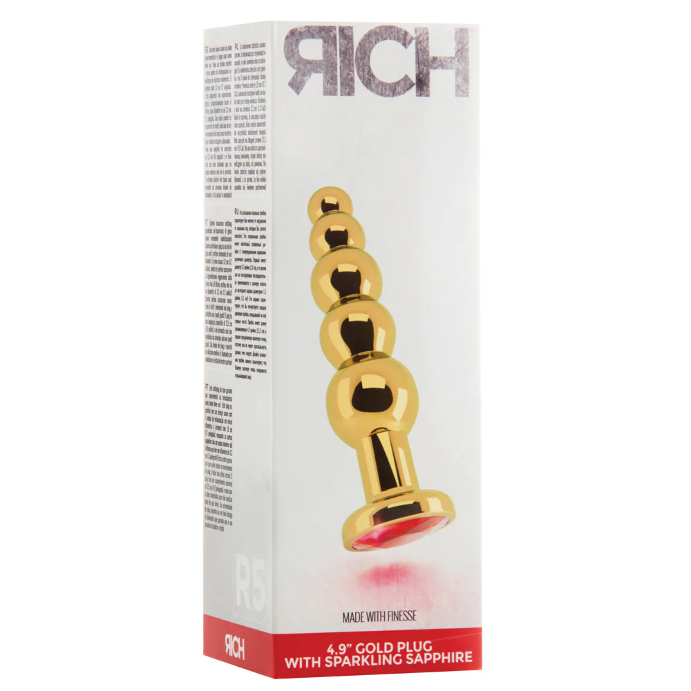 Shots Rich R5 Metal Butt Plug 4.9 Inch Sparkling Sapphire - Gold