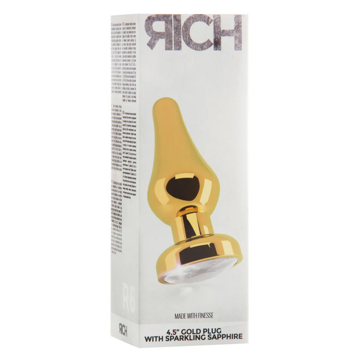 Shots Rich R6 Metal Butt Plug 4.5 Inch Sparkling Sapphire - Gold