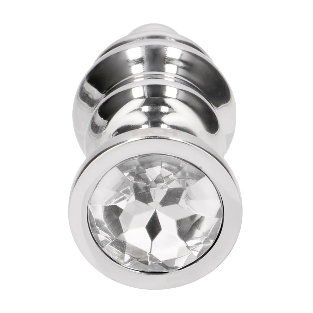 Shots Rich Ribbed Diamond Metal Butt Plug 2.7 Inch - Silver