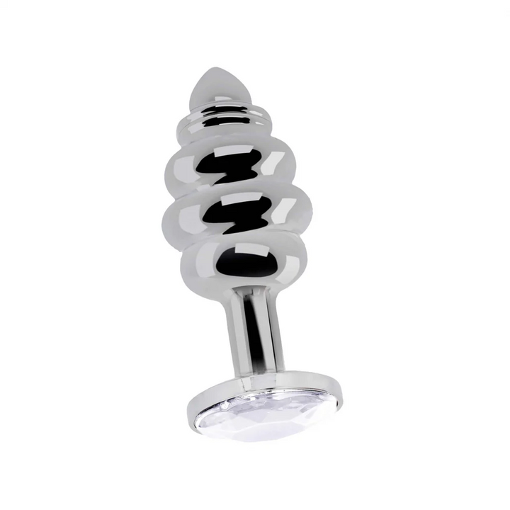 Shots Rich Ribbed Diamond Metal Butt Plug 2.7 Inch - Silver