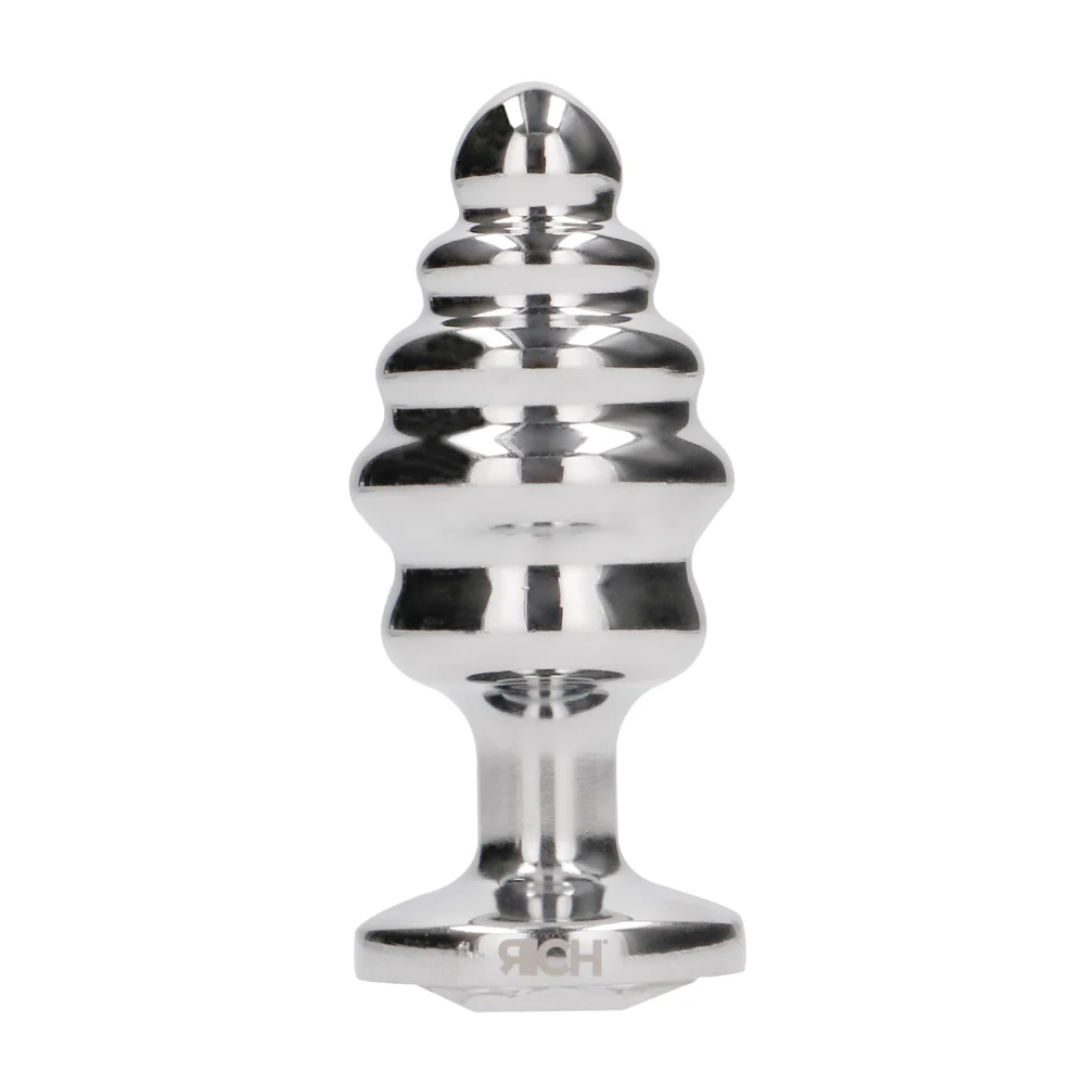 Shots Rich Ribbed Diamond Metal Butt Plug 3.1 Inch - Silver