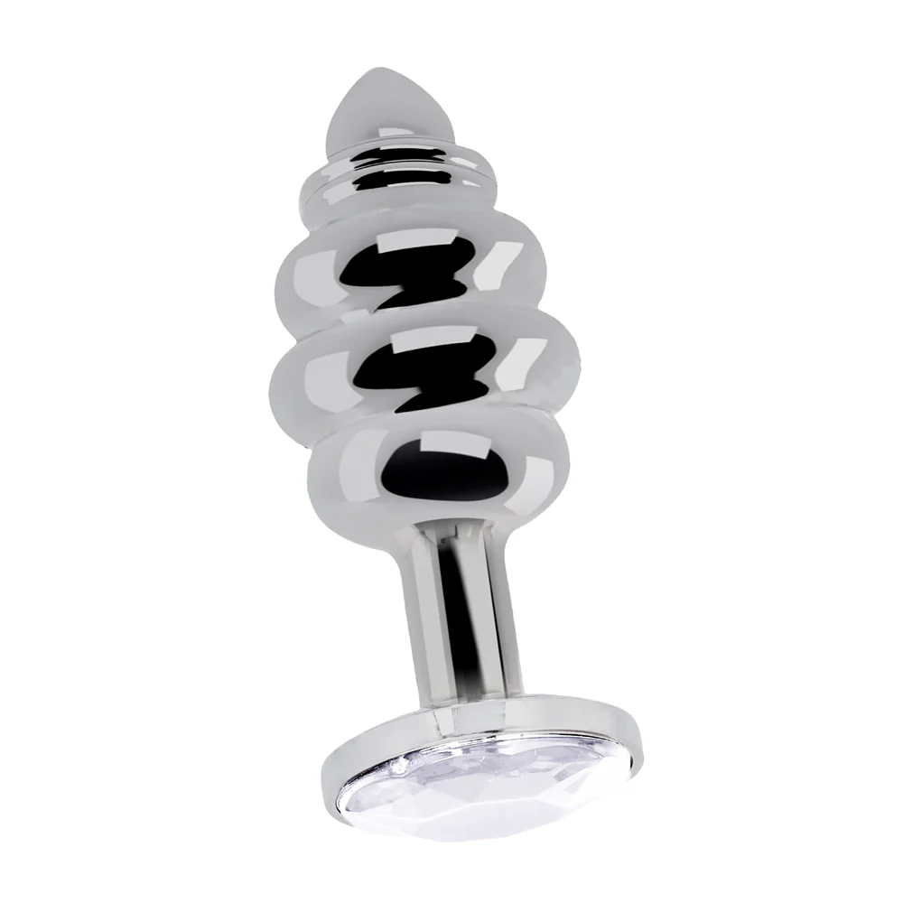 Shots Rich Ribbed Diamond Metal Butt Plug 3.7 Inch - Silver