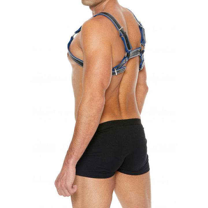 Shots UOMO Z Series Leather Men's Bulldog Harness L/XL - Black - Blue