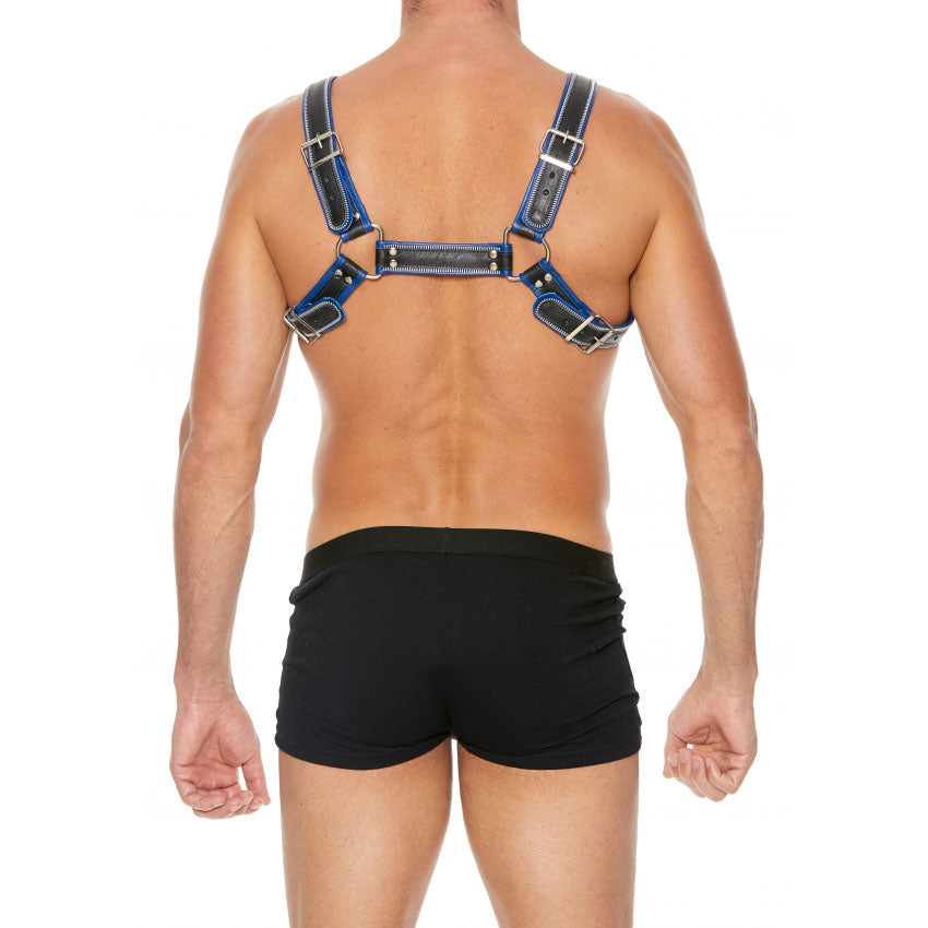 Shots UOMO Z Series Leather Men's Bulldog Harness L/XL - Black - Blue