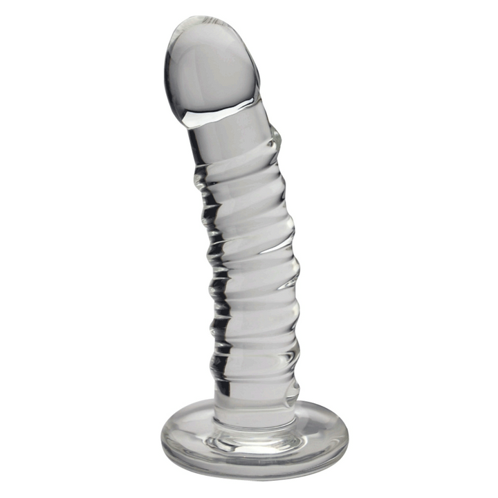 Spartacus Blown Glass 6 Inch Dildo With Spiral & Base - Clear