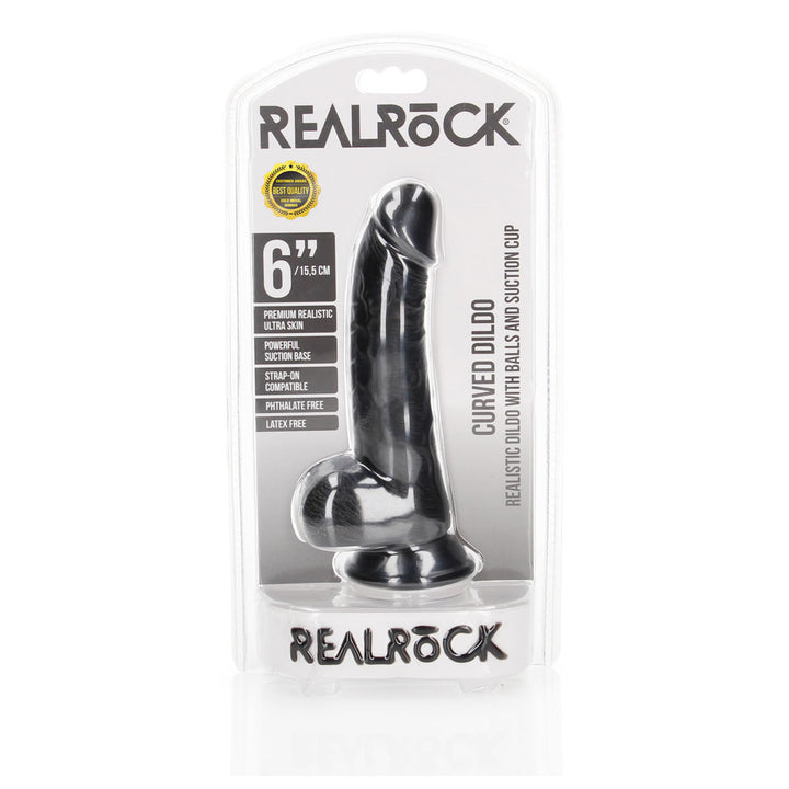 Shots Real Rock Realistic Curved Dildo With Balls 6 Inch - Black