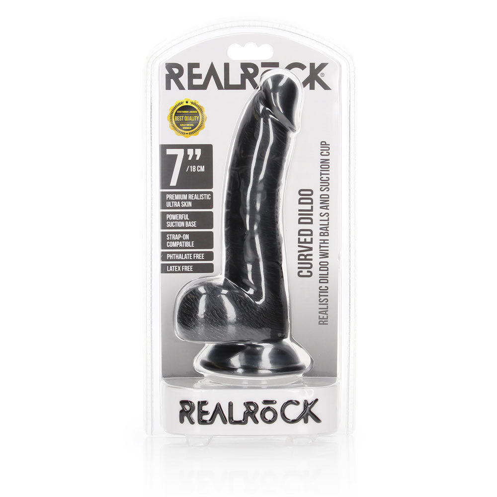 Shots Real Rock Realistic Curved Dildo With Balls 7 Inch - Black