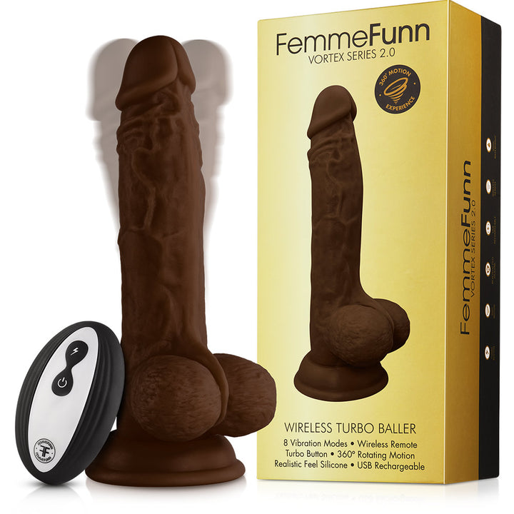 FemmeFunn Turbo Baller 2.0 Remote Controlled Vibrating Dildo - Brown